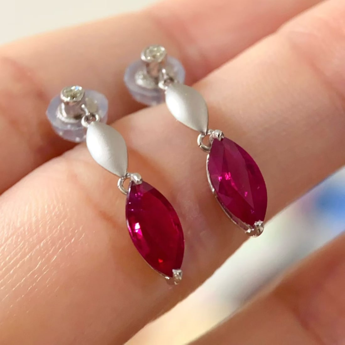14k Gold 1.51 Ctw Natural Ruby & Diamond Earrings - 5