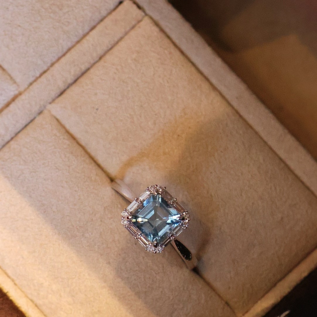 14k Gold 1 Ct Natural Aquamarine & Diamond Ring - 2