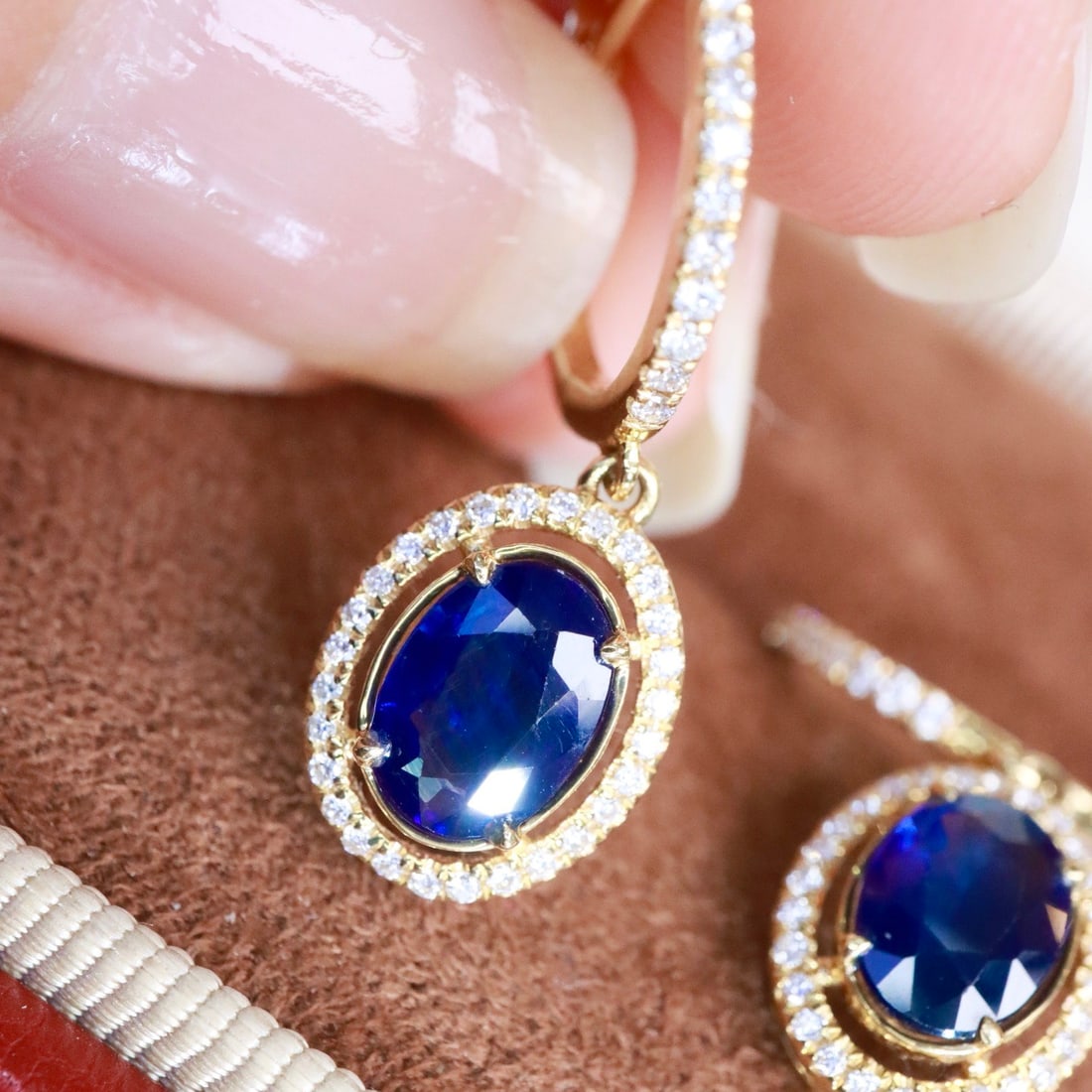 14k Gold 1.77 Ctw Natural Sapphire & Diamond Earrings - 2