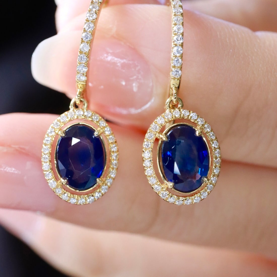 14k Gold 1.77 Ctw Natural Sapphire & Diamond Earrings - 3