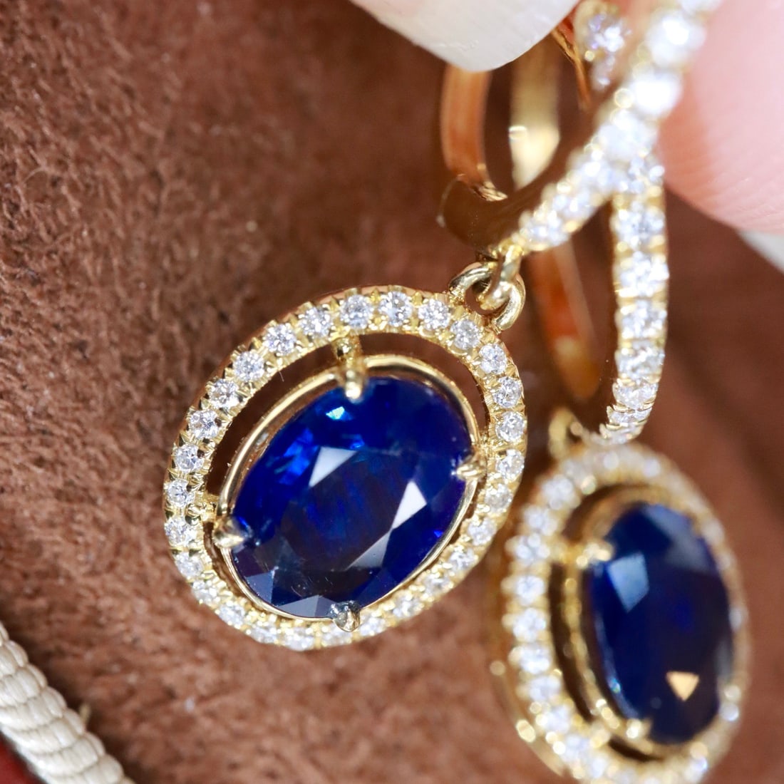 14k Gold 1.77 Ctw Natural Sapphire & Diamond Earrings - 4