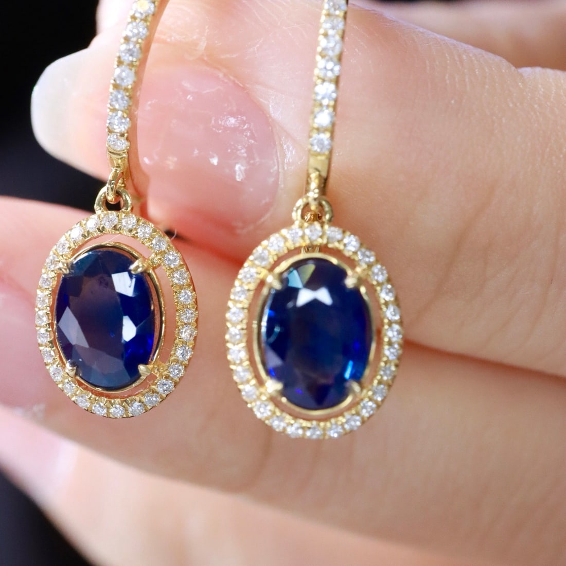 14k Gold 1.77 Ctw Natural Sapphire & Diamond Earrings - 5