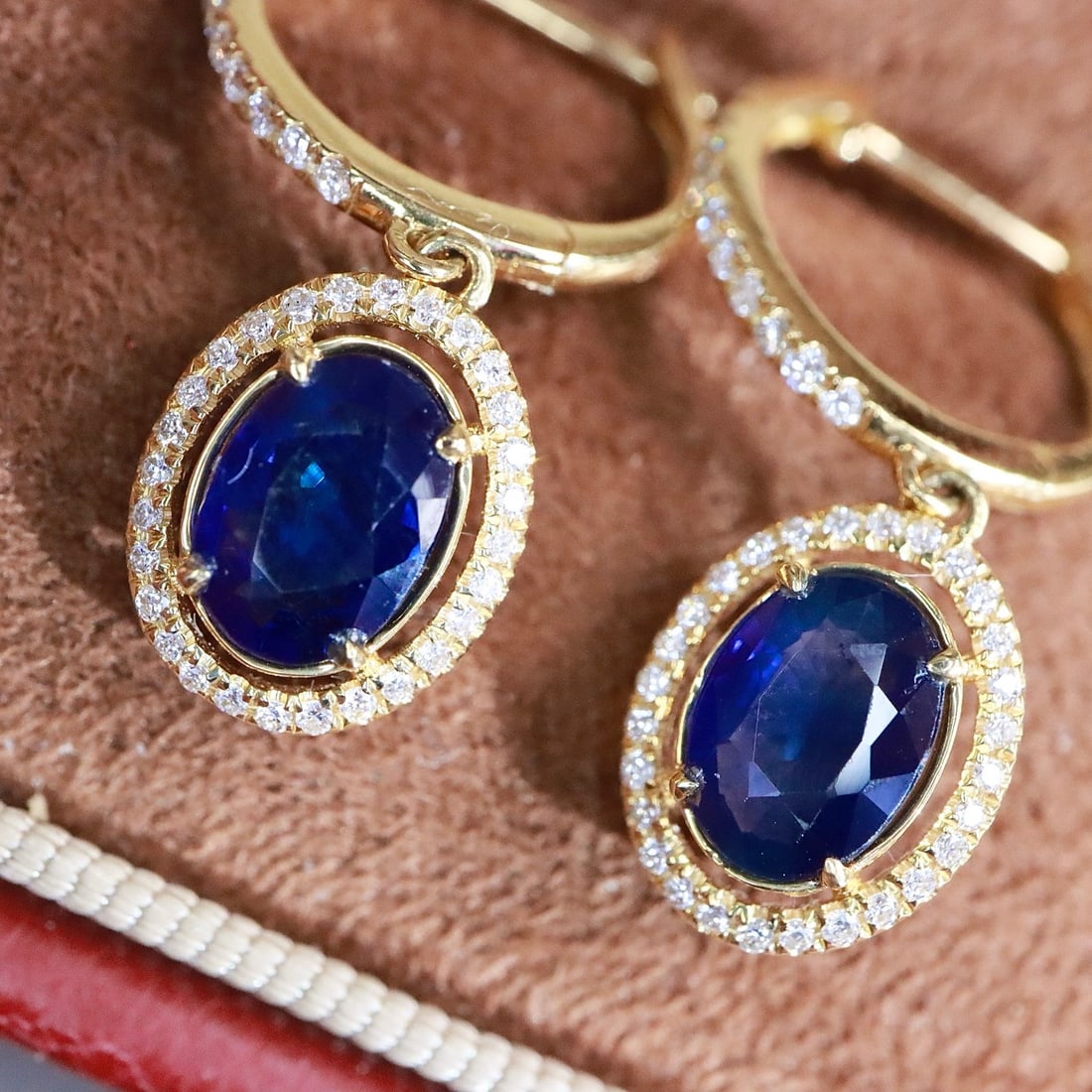 14k Gold 1.77 Ctw Natural Sapphire & Diamond Earrings - 7