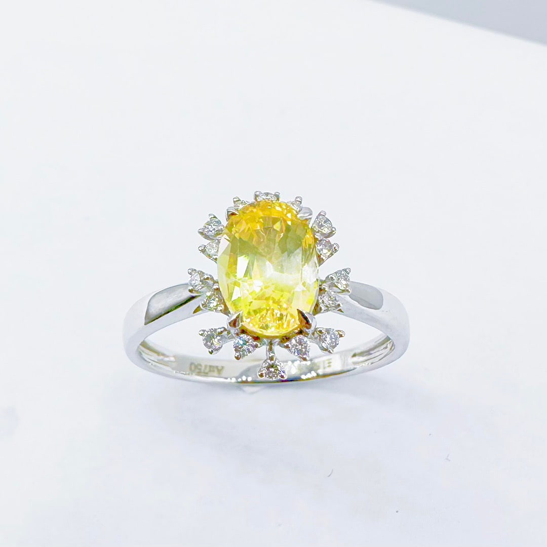 14k Gold 1.76 Ctw Natural Sapphire & Diamond Ring: Ref:231096391 // gold content:14k gold // ring size:7. 25us // // main gemstone:sapphire // shape:oval // carat weight:1. 63ct // color:yellow // treatment:natural // // adjacent gemstone 2 : diamond