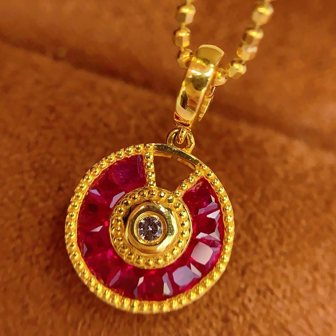 14k Gold 1.3 Ct Natural Ruby & Diamond Pendant( Without Chain ) - 2