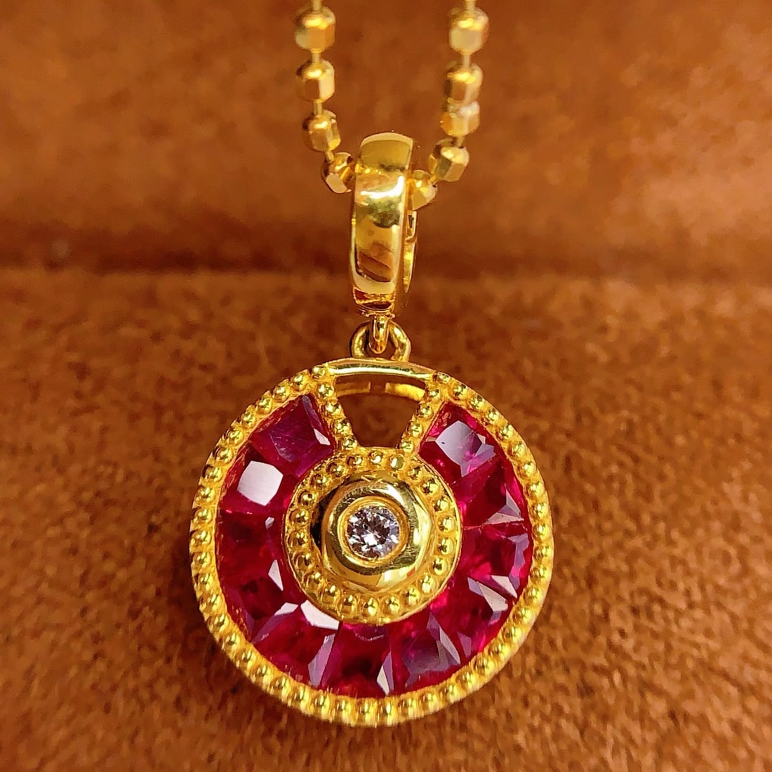 14k Gold 1.3 Ct Natural Ruby & Diamond Pendant( Without Chain ) - 3