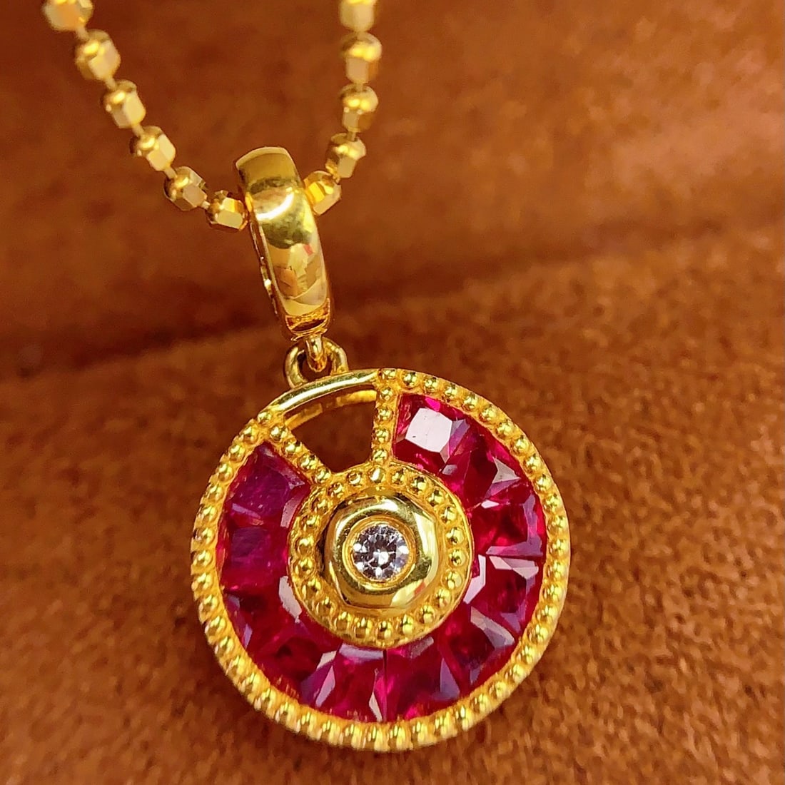 14k Gold 1.3 Ct Natural Ruby & Diamond Pendant( Without Chain ) - 4