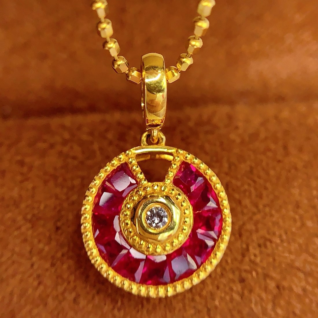 14k Gold 1.3 Ct Natural Ruby & Diamond Pendant( Without Chain ) - 5