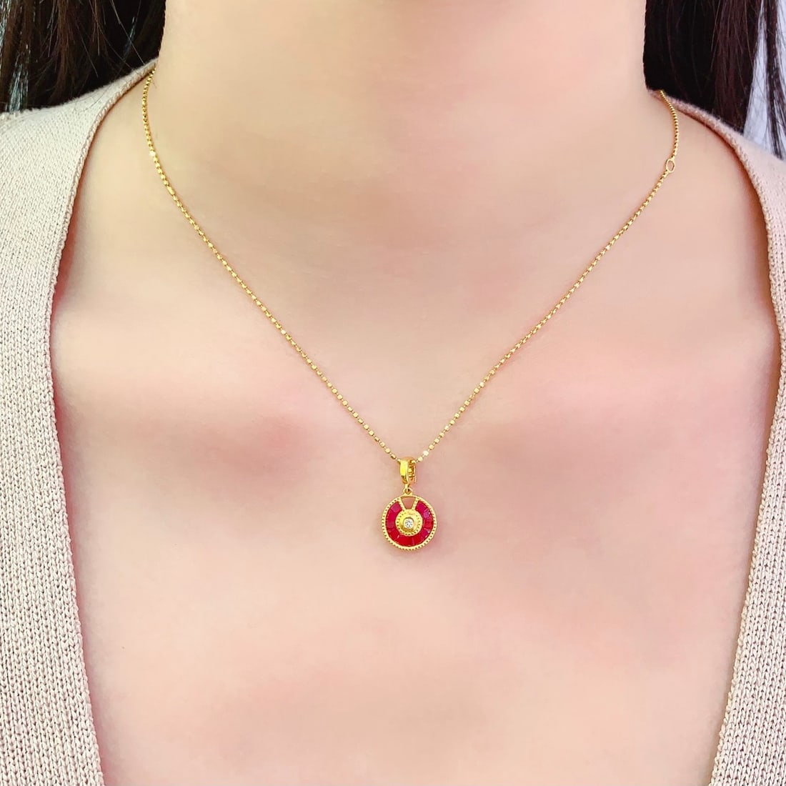 14k Gold 1.3 Ct Natural Ruby & Diamond Pendant( Without Chain ) - 6