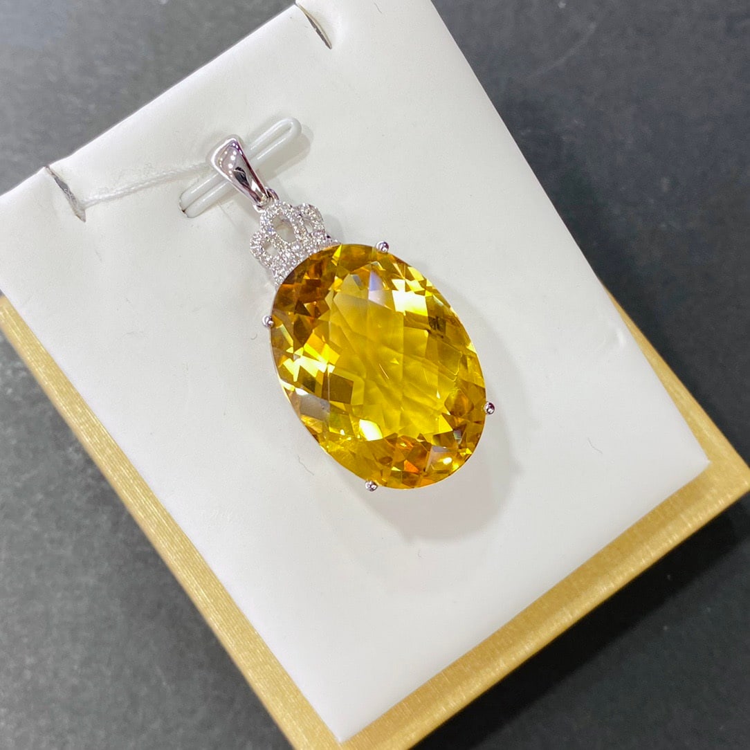 14k Gold 29.06 Ctw Natural Citrine & Diamond Pendant( Without Chain ) - 3