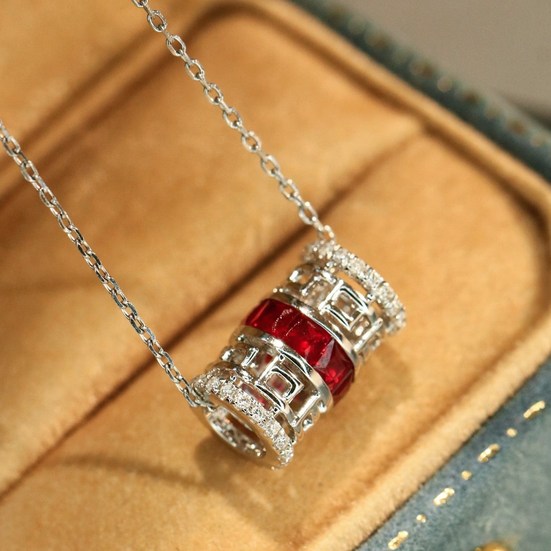14k Gold 1.13 Ctw Natural Ruby & Diamond Pendant( Without Chain ) - 2