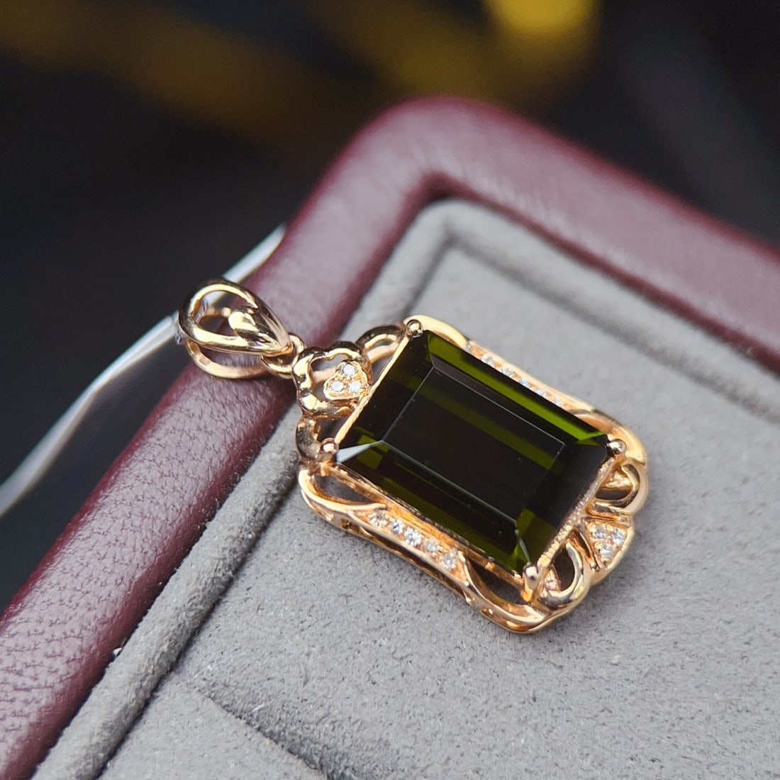 14k Gold 4.15 Ctw Natural Tourmaline & Diamond Pendant( Without Chain ) - 2