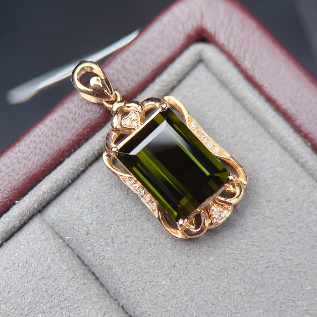 14k Gold 4.15 Ctw Natural Tourmaline & Diamond Pendant( Without Chain ) - 3