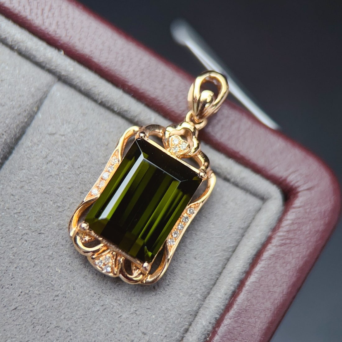 14k Gold 4.15 Ctw Natural Tourmaline & Diamond Pendant( Without Chain ) - 5