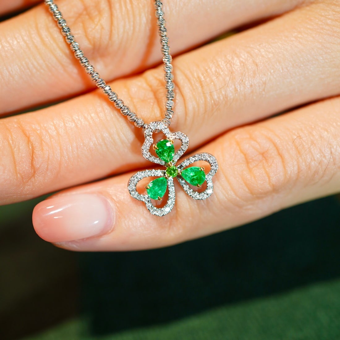 14k Gold 0.4 Ct Natural Emerald & Diamond Pendant( Without Chain ) - 2