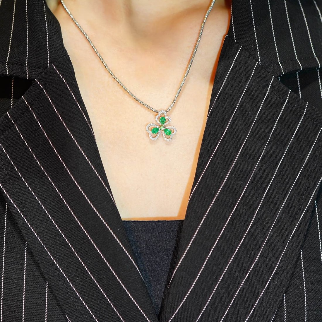 14k Gold 0.4 Ct Natural Emerald & Diamond Pendant( Without Chain ) - 3
