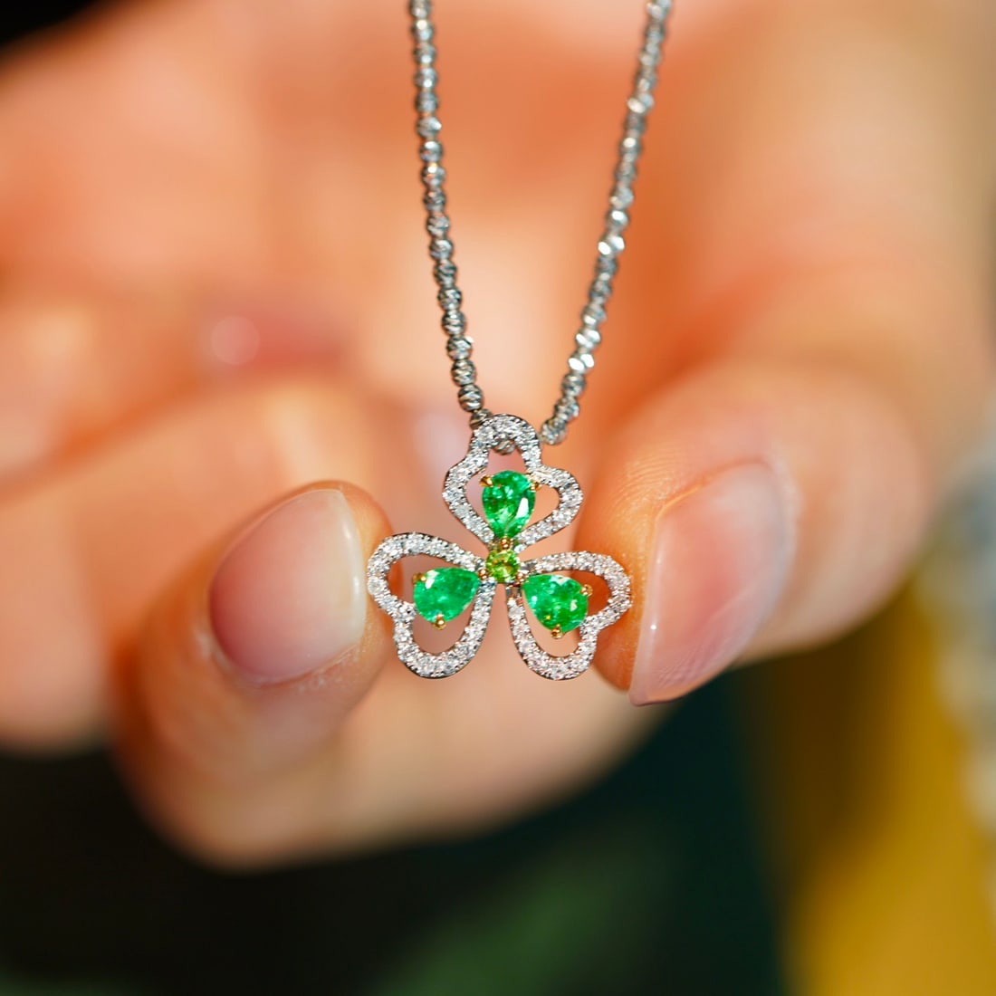 14k Gold 0.4 Ct Natural Emerald & Diamond Pendant( Without Chain ) - 5