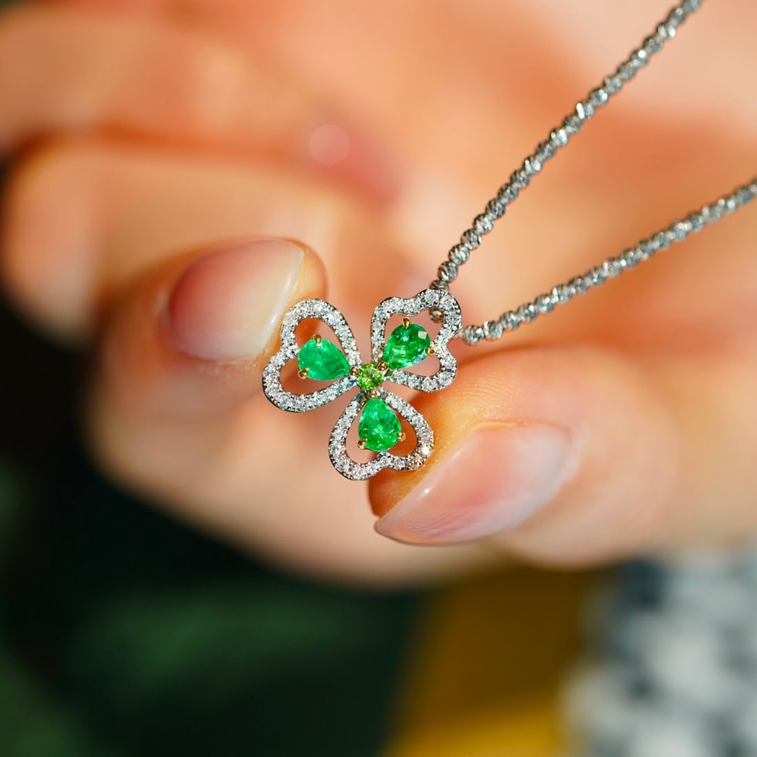 14k Gold 0.4 Ct Natural Emerald & Diamond Pendant( Without Chain ) - 6