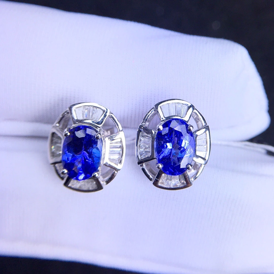 14k Gold 2.5 Ct Natural Tanzanite & Diamond Earrings - 3