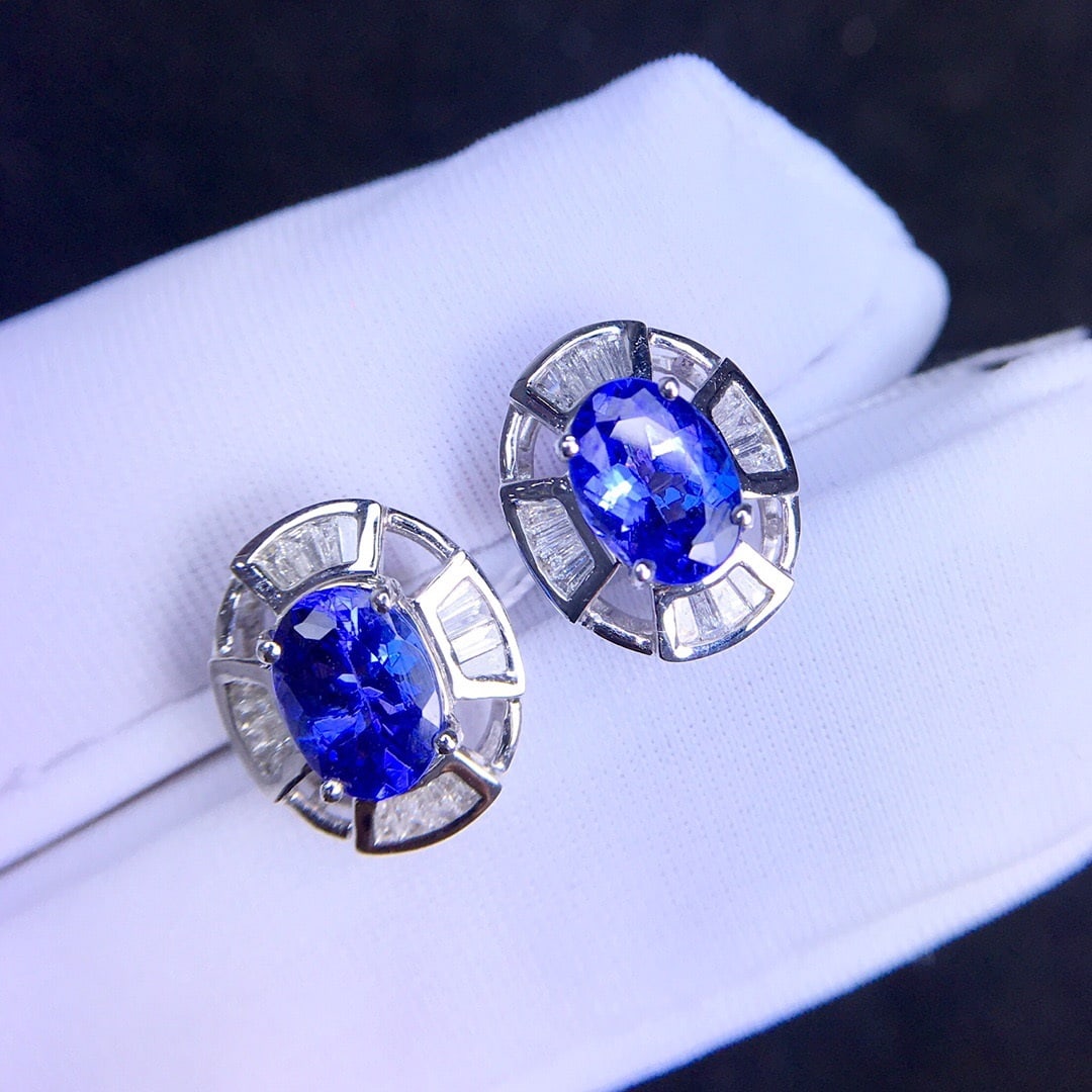 14k Gold 2.5 Ct Natural Tanzanite & Diamond Earrings - 4