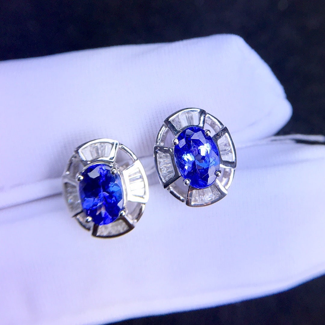 14k Gold 2.5 Ct Natural Tanzanite & Diamond Earrings - 5