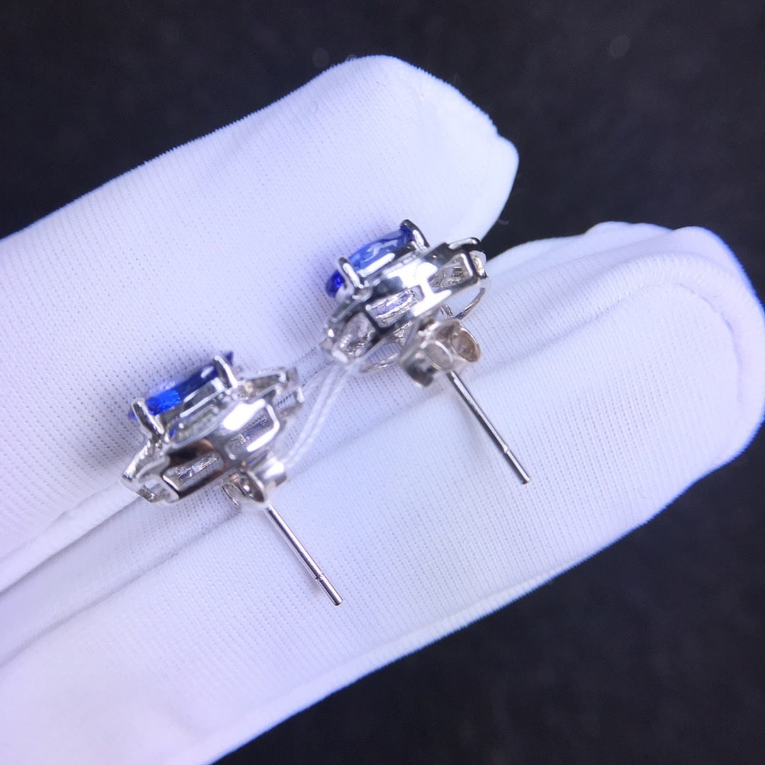 14k Gold 2.5 Ct Natural Tanzanite & Diamond Earrings - 6