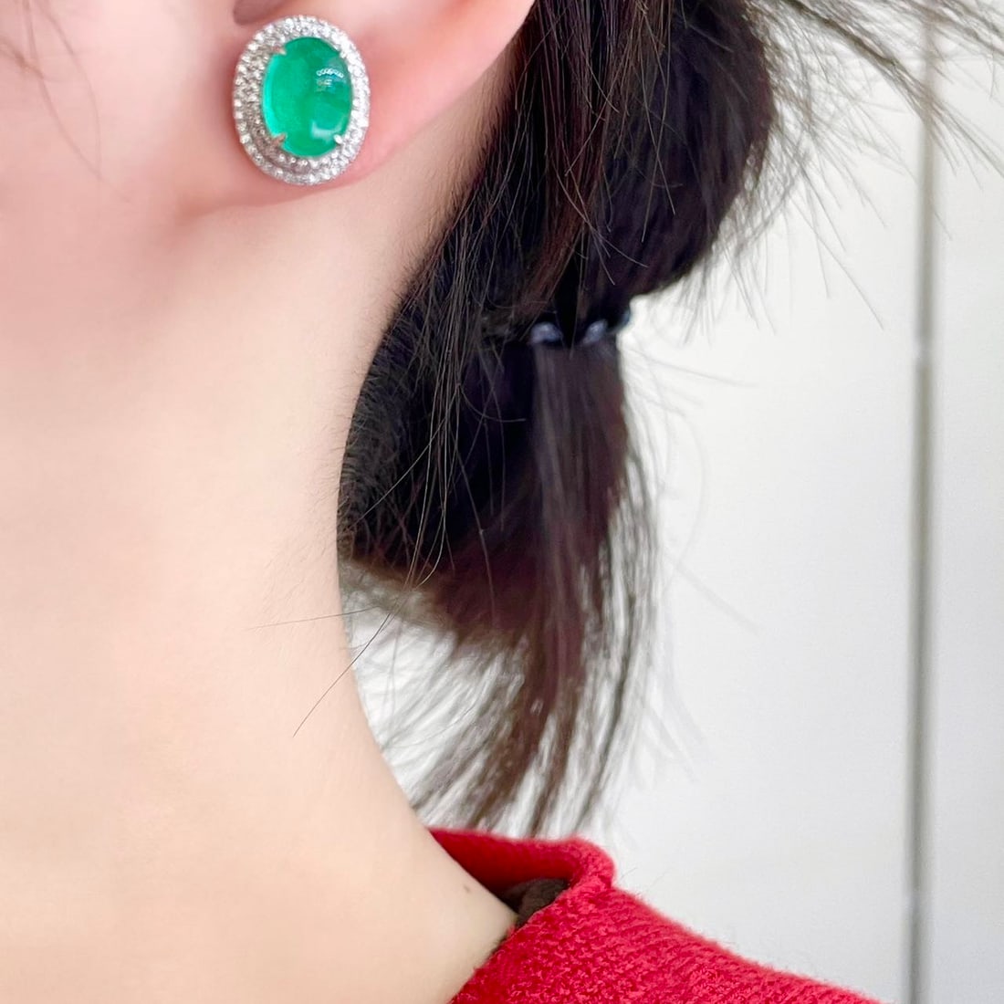 14k Gold 4 Ct Vivid Green Natural Emerald & Diamond Earrings - 6