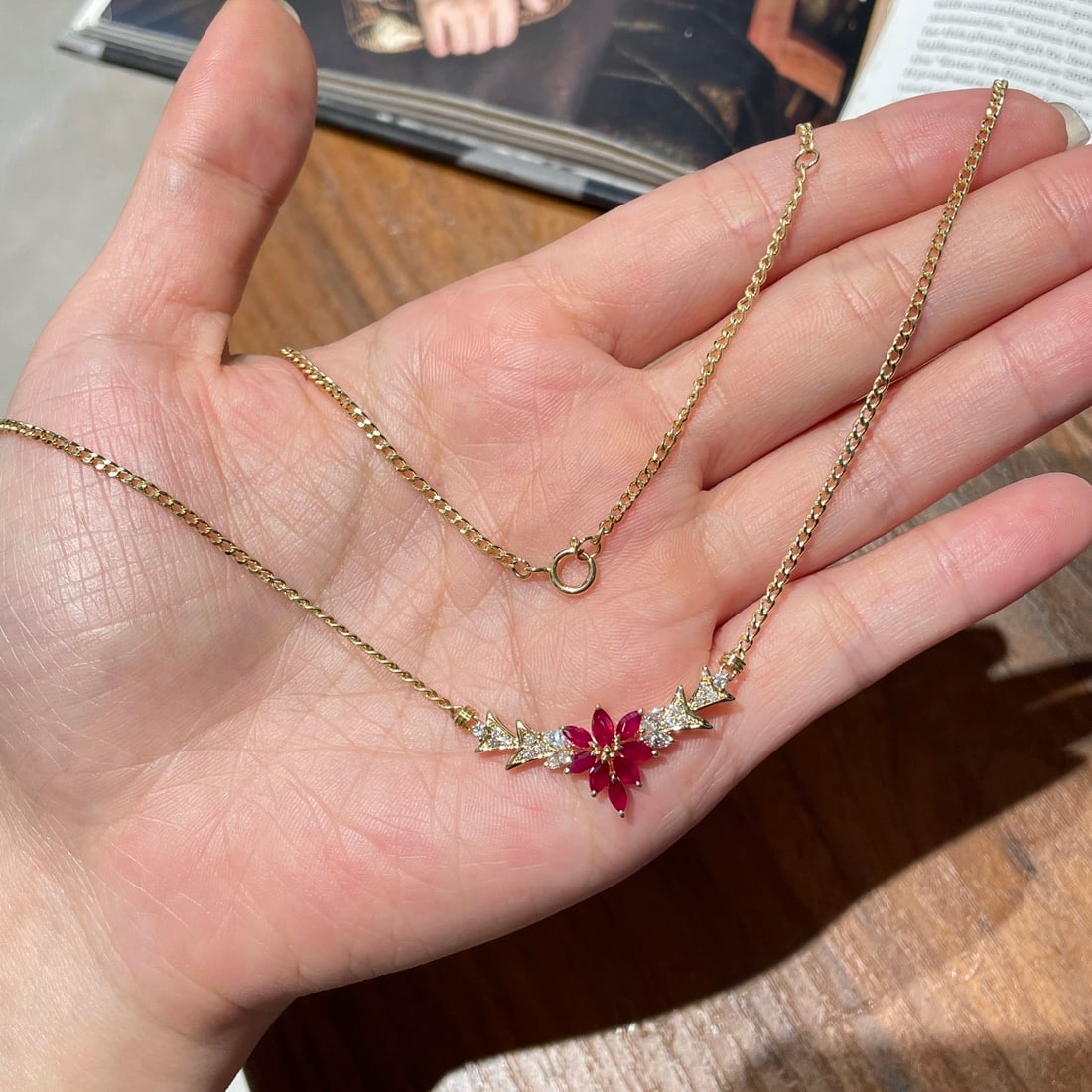 14k Gold 1 Ct Natural Ruby & Diamond Necklace - 2