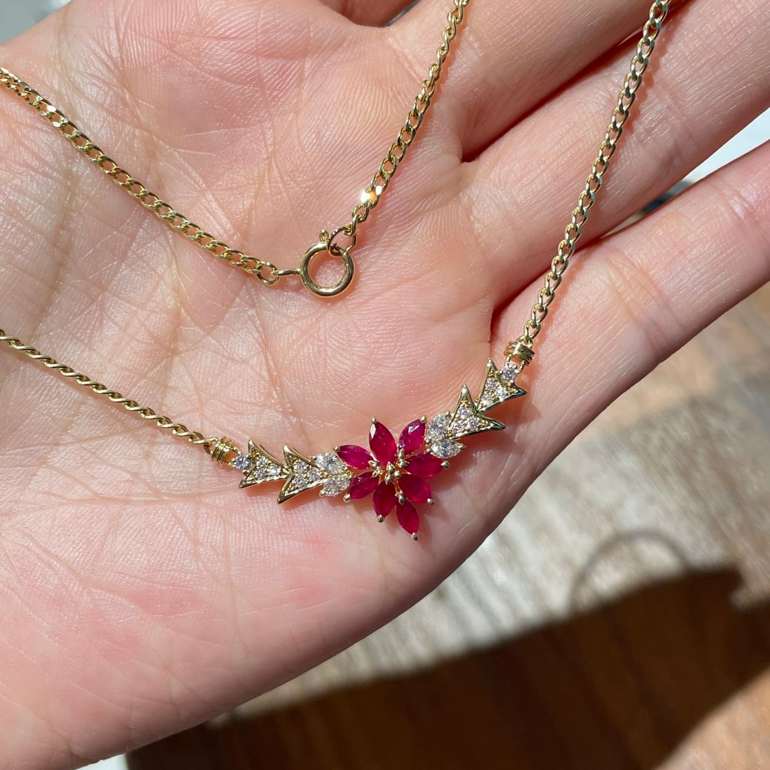 14k Gold 1 Ct Natural Ruby & Diamond Necklace - 3