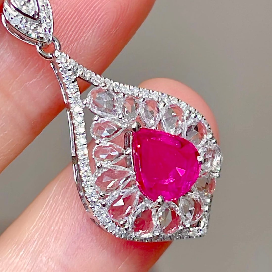 14k Gold 1.15 Ct Natural Ruby & Diamond & Sapphire Pendant( Without Chain ) - 2
