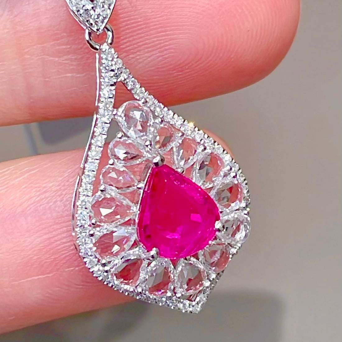 14k Gold 1.15 Ct Natural Ruby & Diamond & Sapphire Pendant( Without Chain ) - 3