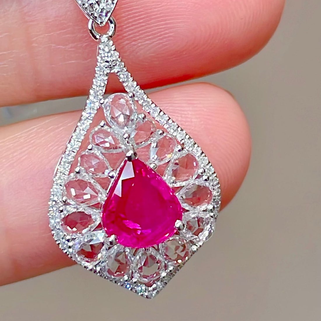 14k Gold 1.15 Ct Natural Ruby & Diamond & Sapphire Pendant( Without Chain ) - 4