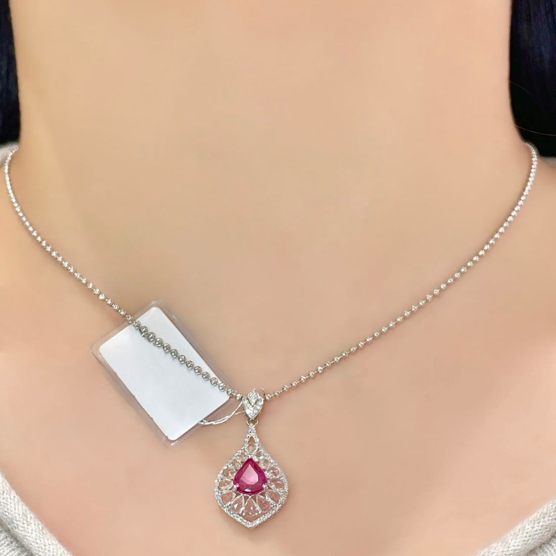 14k Gold 1.15 Ct Natural Ruby & Diamond & Sapphire Pendant( Without Chain ) - 6