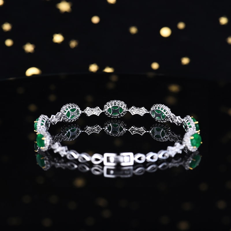 14k Gold 5.22 Ctw Vivid Green Natural Emerald & Diamond Bracelet - 5