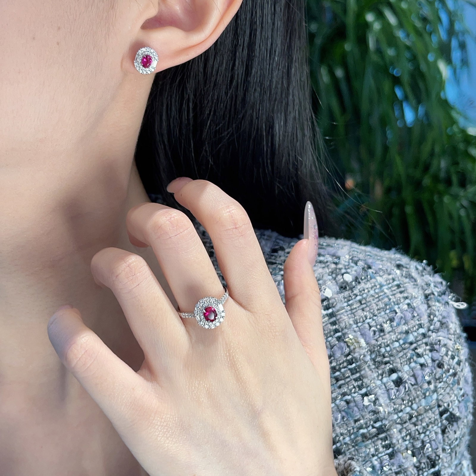 14k Gold 1.30 Ct Natural Ruby & Diamond Jewelry Set - 2