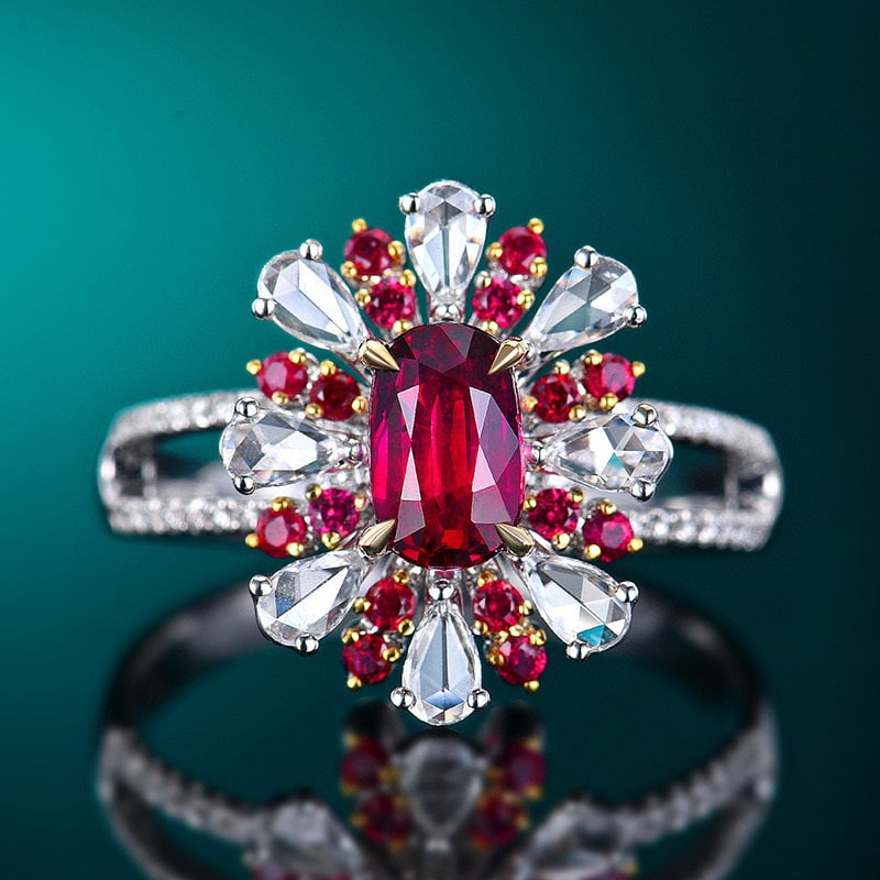 14k Gold 1.45 Ctw Natural Ruby & Diamond Ring: Ref:231097003 // gold content:14k gold // ring size:7. 25us // // main gemstone:ruby // shape:oval // carat weight:1. 04ct // color:red // treatment:natural // // adjacent gemstone 2 : diamond // numb