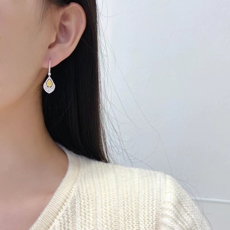 14k Gold 0.88 Ctw Natural Yellow Diamond & Diamond Earrings - 5