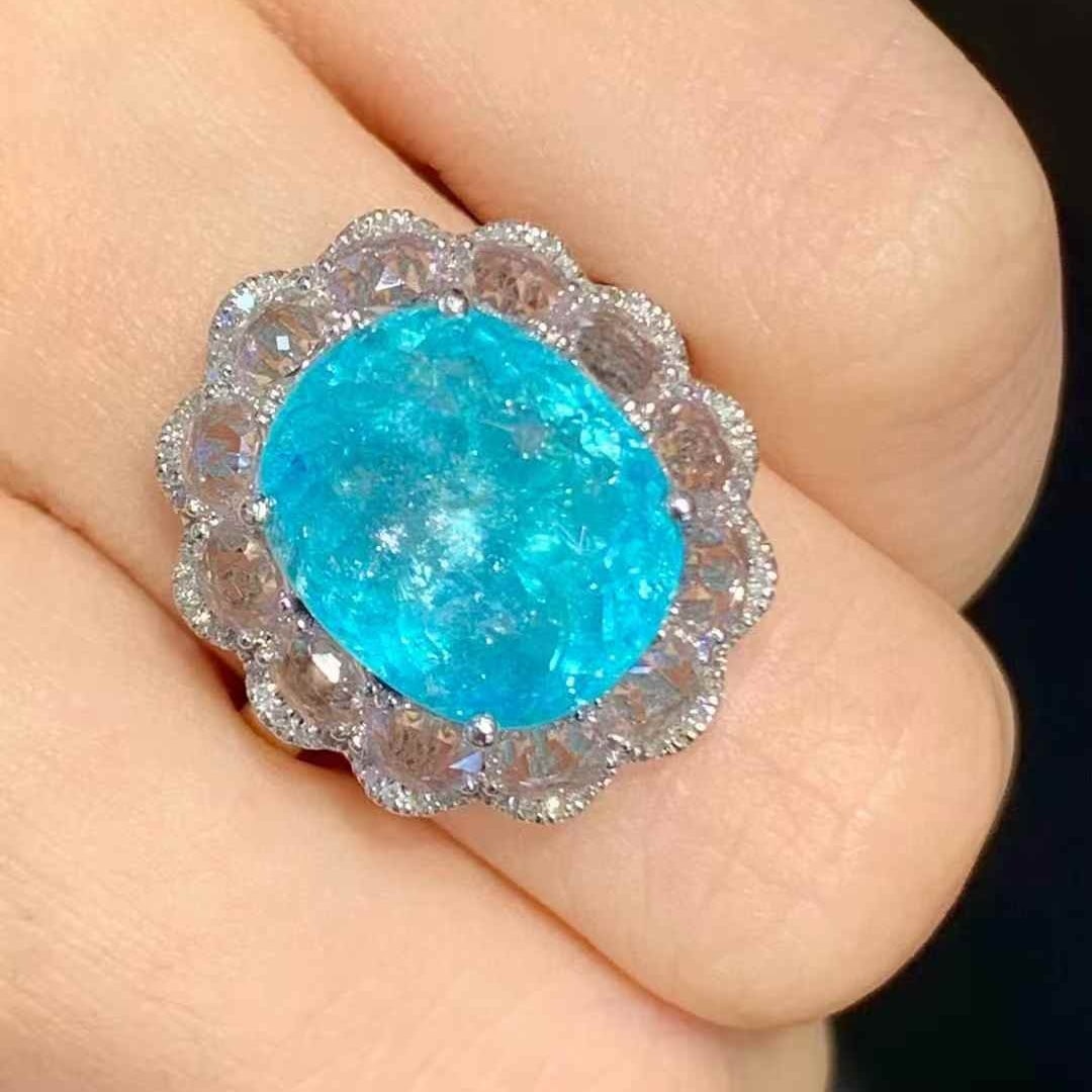 14k Gold 6.2 Ct Natural Paraiba Tourmaline & Diamond Ring - 5