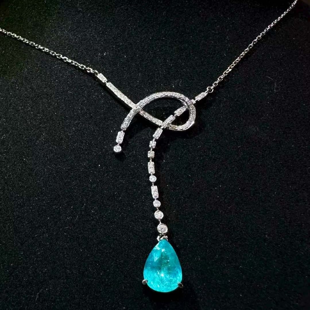 14k Gold 1.61 Ctw Natural Paraiba Tourmaline & Diamond Necklace