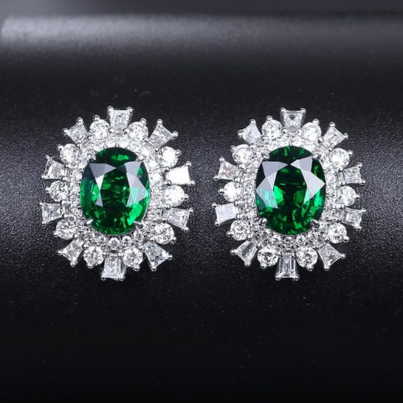 14k Gold 3.24 Ctw Vivid Green Natural Tsavorite & Diamond Earrings (1 of 7)