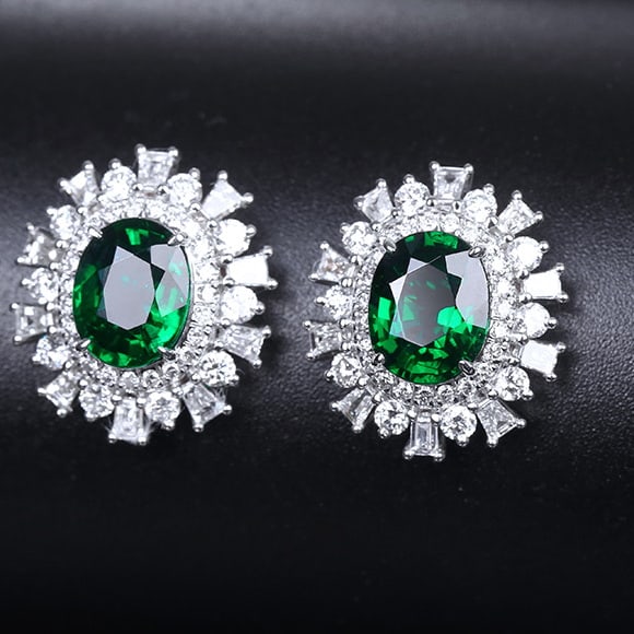 14k Gold 3.24 Ctw Vivid Green Natural Tsavorite & Diamond Earrings - 3