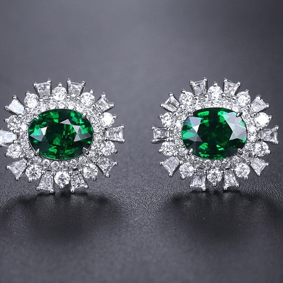 14k Gold 3.24 Ctw Vivid Green Natural Tsavorite & Diamond Earrings - 4