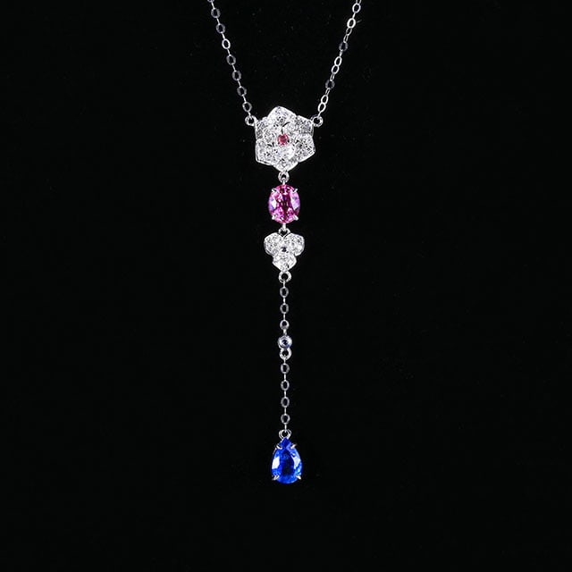 14k Gold 1.49 Ctw Natural Sapphire & Diamond Necklace