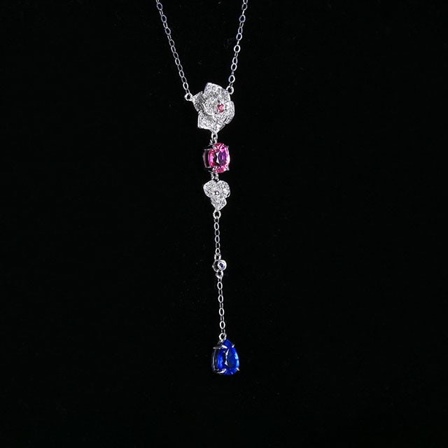 14k Gold 1.49 Ctw Natural Sapphire & Diamond Necklace - 3