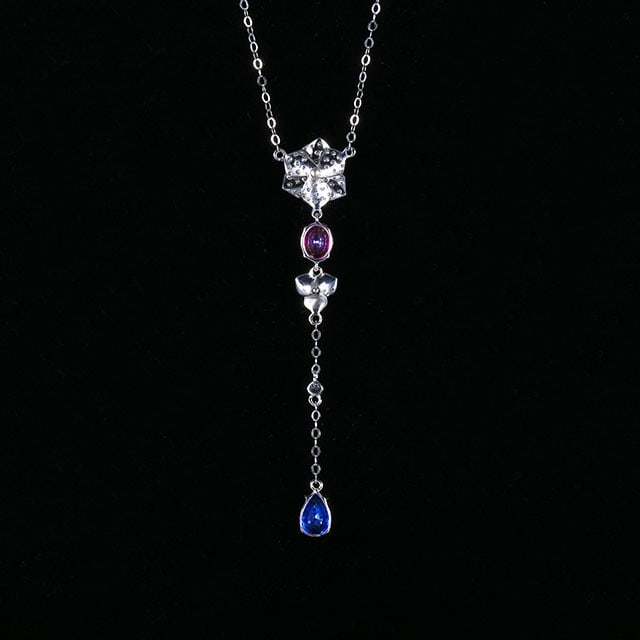 14k Gold 1.49 Ctw Natural Sapphire & Diamond Necklace - 4