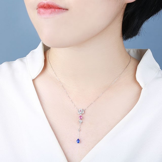 14k Gold 1.49 Ctw Natural Sapphire & Diamond Necklace - 5