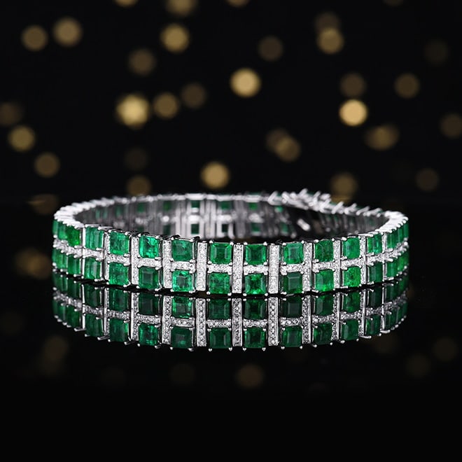 14k Gold 13.23 Ctw Natural Emerald & Diamond Bracelet - 2