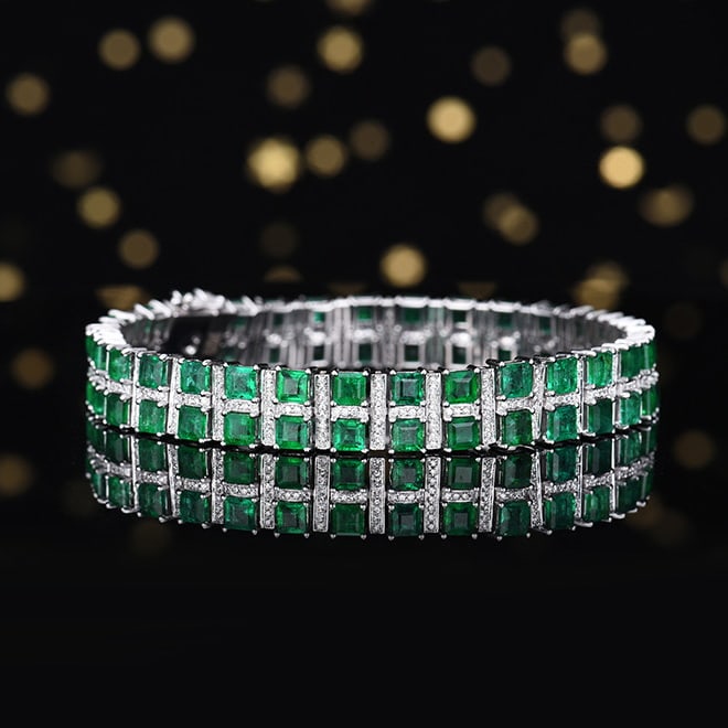 14k Gold 13.23 Ctw Natural Emerald & Diamond Bracelet - 3