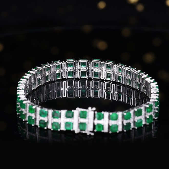 14k Gold 13.23 Ctw Natural Emerald & Diamond Bracelet - 4