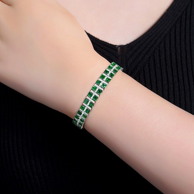 14k Gold 13.23 Ctw Natural Emerald & Diamond Bracelet - 6